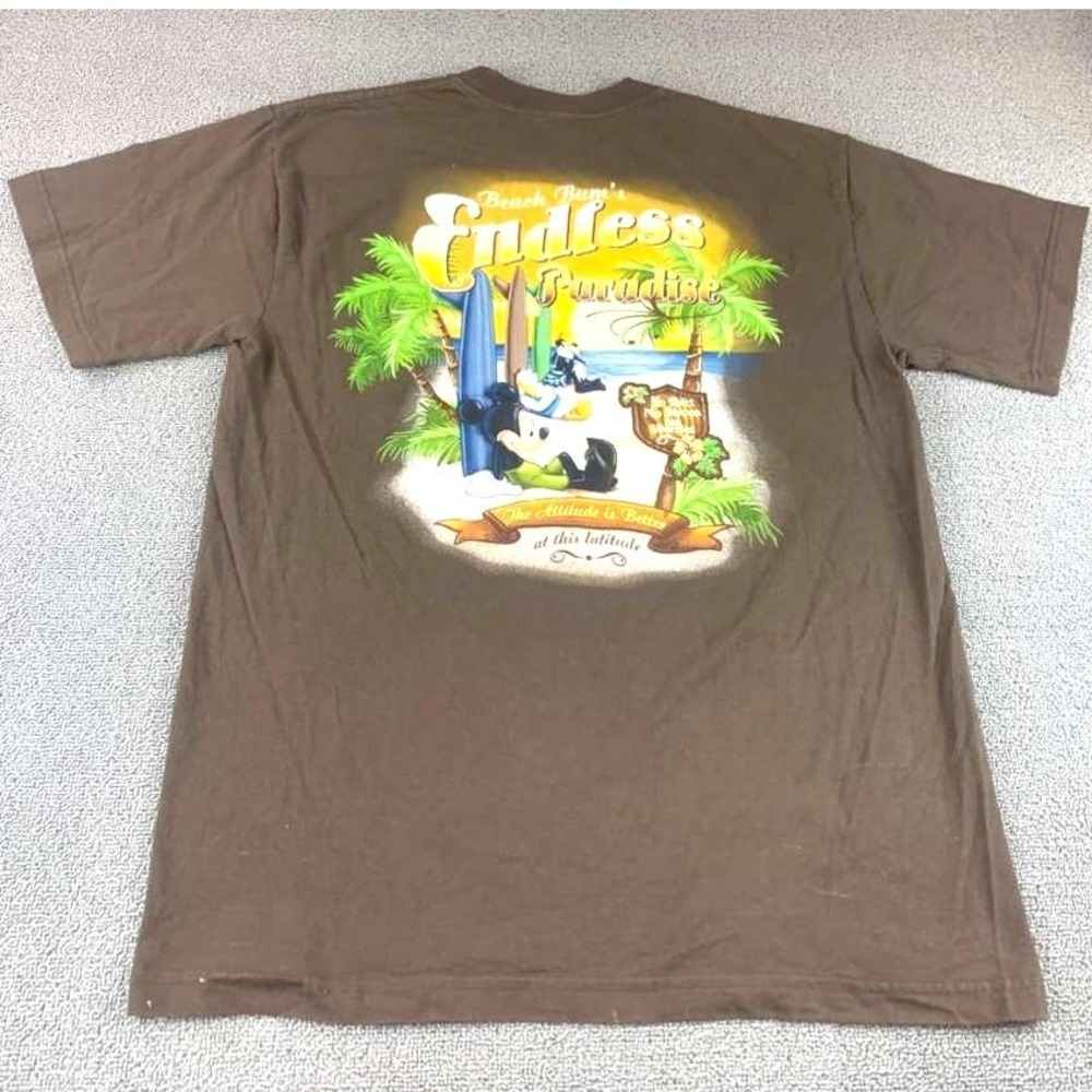 Disney Men's Size Large Brown Endless Paradise Mickey Mouse Sunset Graphic Tee - Picture 2 of 12